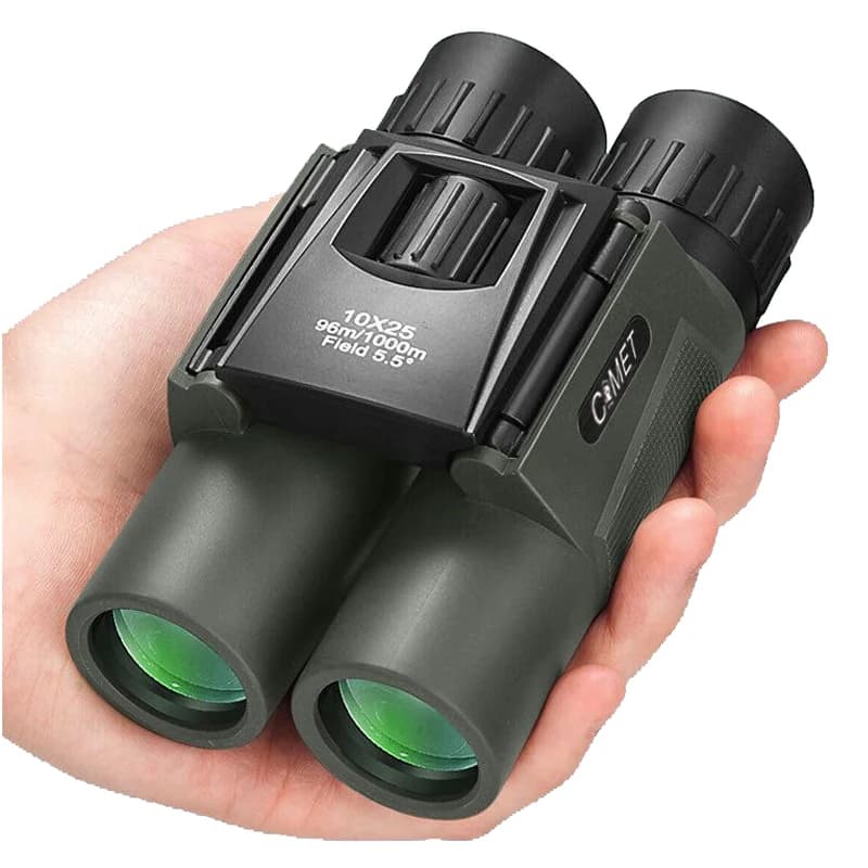 Binocolo compatto 10x25 Prisma da tetto pieghevole ad alta potenza Leggero e portatile Impugnatura antiscivolo Verde Ideale per la fauna selvatica sportiva