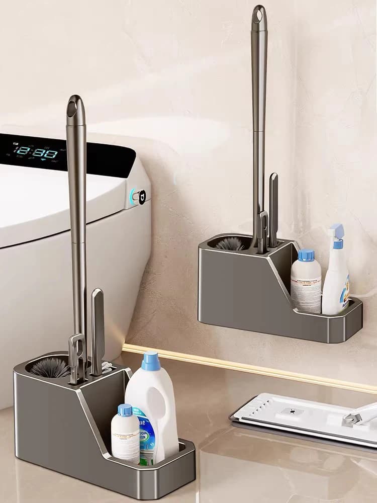 Set Spazzola WC da Parete Senza Angoli Morti, per Bagno Domestico, con Manico in Acciaio Inossidabile e Setole in Nylon Metallico, Durevole