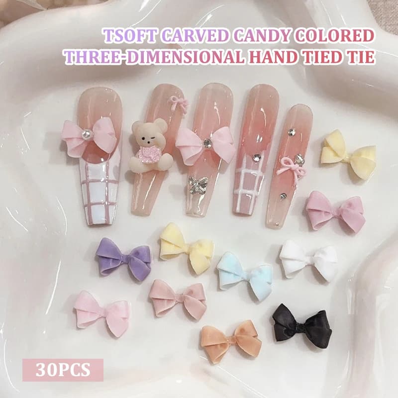 30 pezzi di parti per nail art con fiocco opaco, mini nastro in resina, strass per unghie, accessori per decorazioni per nail art estivi fai da te