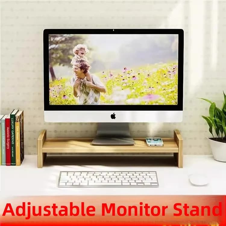 Adjustable Computer Elevation Stand 5cm Desktop Monitor Holder Small Size H-Shape Partition Wooden Material Electronic Produc...