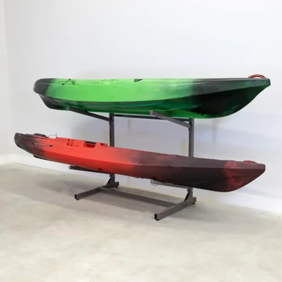 Supporto Autoportante per Kayak da Interno ed Esterno, Porta Kayak e Canoe per 2 Kayak, Supporto Regolabile per Tavole da Surf e Stand Up Paddle