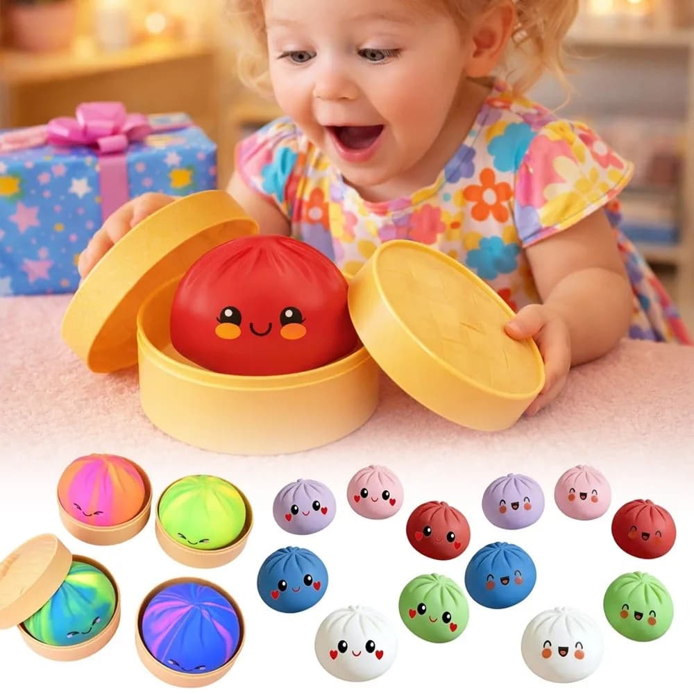 Squishy Toy a Forma di Raviolo Color Arcobaleno, Morbido, con Vaporiera, a Lenta Resilienza, Antistress, da Spremere, per Decompressione