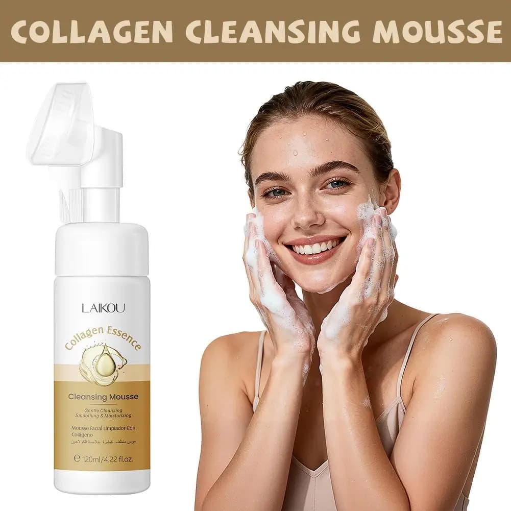 Mousse detergente all'essenza di collagene da 120 ml, detergente delicato per una pulizia profonda, idratante, sbiancante, con spazzola, mousse multi-foam