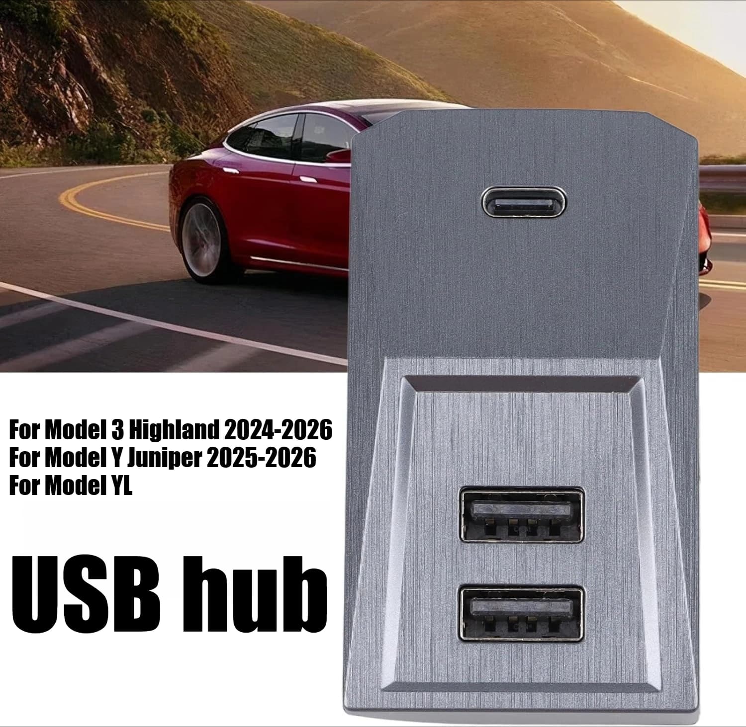 Hub USB e Docking Station per Tesla Model YL Y Juniper 2025 e Model 3 Highland 2024, Splitter Digitale con Porta Type-C per Vano Portaoggetti