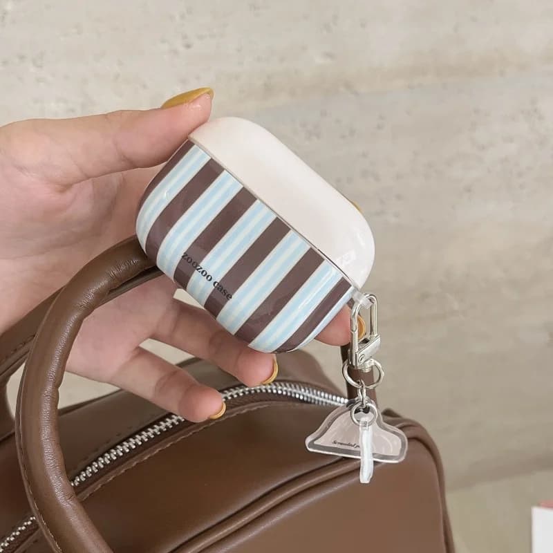 Custodia per auricolari Coffee Strips con Bear Pedant per Apple Airpods 1 2 Airpods Pro, Pro2, Airpods 3, Airpods 4,