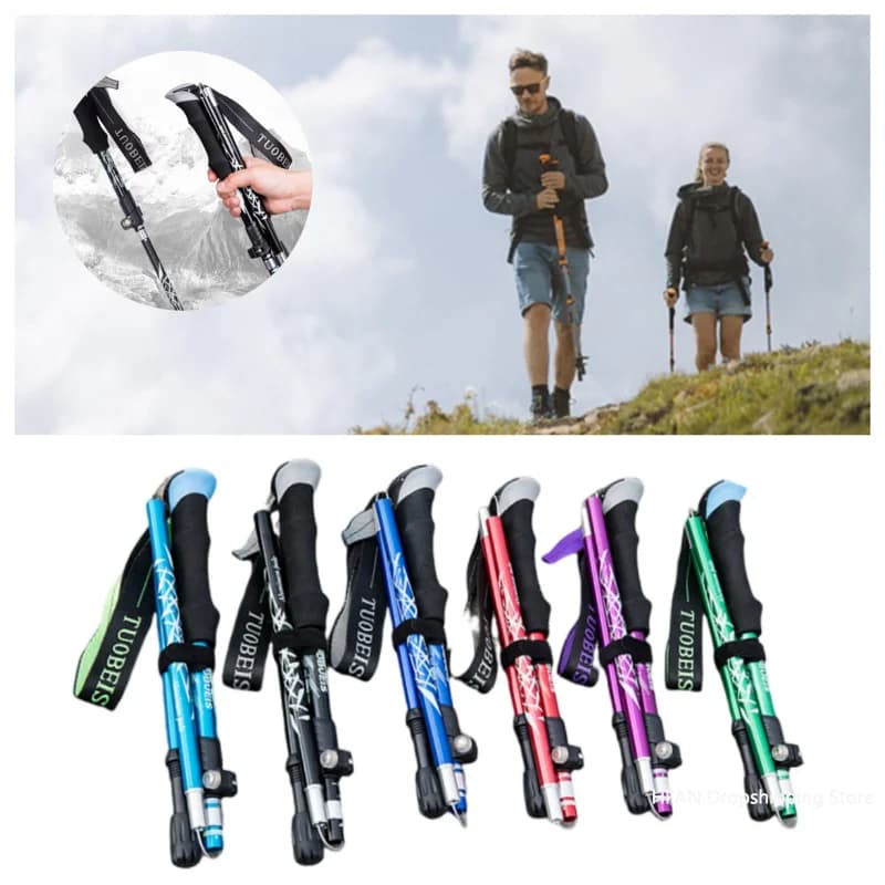 Outdoor Foldable Trekking Stick 5 Sections Camping Portable Trekking Stick For Old Nordic Telescopic Easy To Put In Bag 110cm