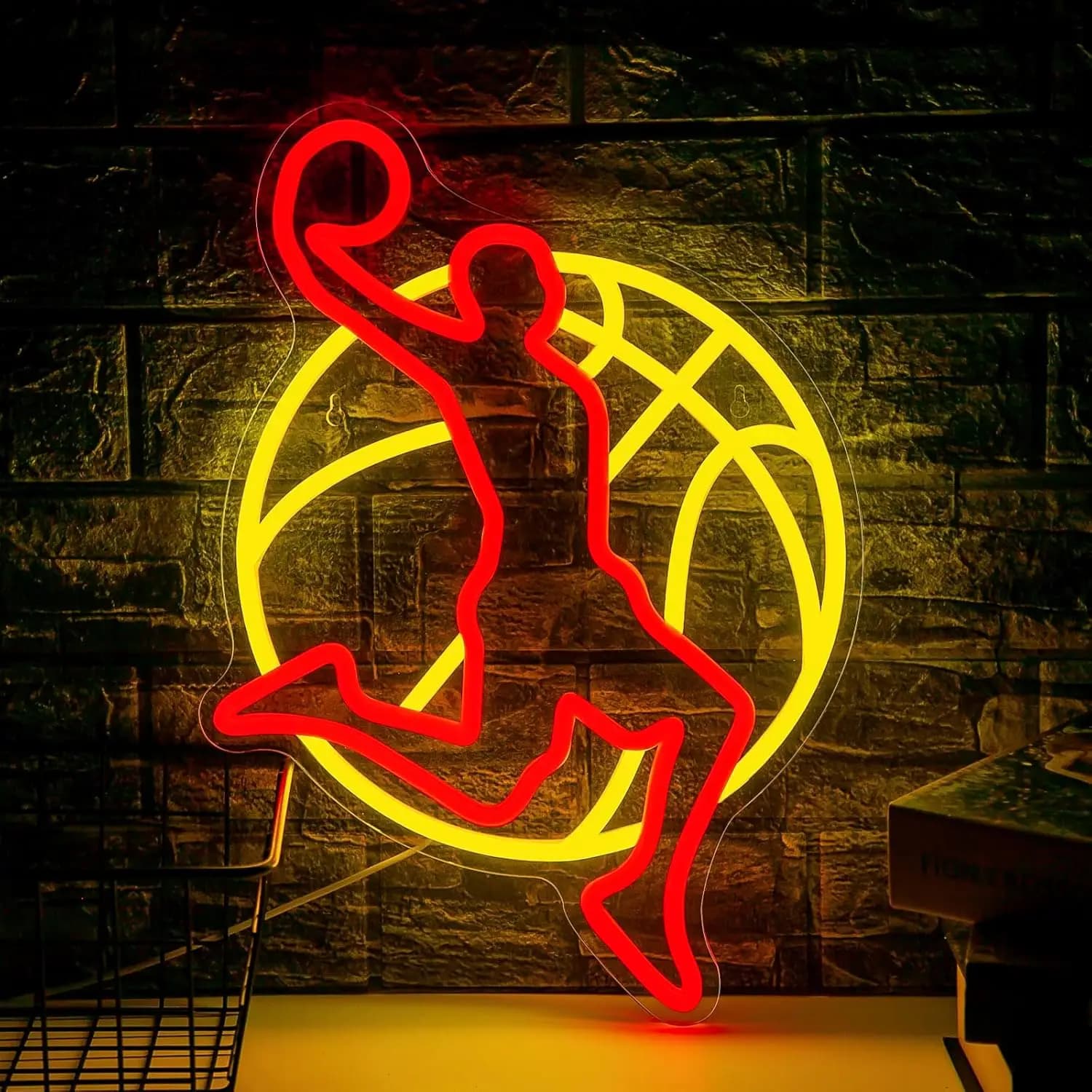 Insegna al Neon Basket Dunk, Decorazione da Parete, Luce al Neon LED Dimmerabile Alimentata USB per Bar Sportivi, Palestra, Camera da Letto, Man Cave, Decorazioni per Feste in Casa