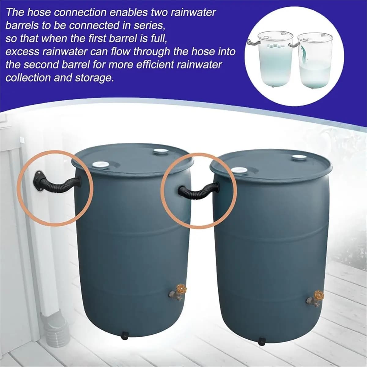 HITL 1.25" Diameter Rain Barrels Hose Connector Downspout Diverter Kit Link 2 Rain Water Barrels for Outdoor Home Garden