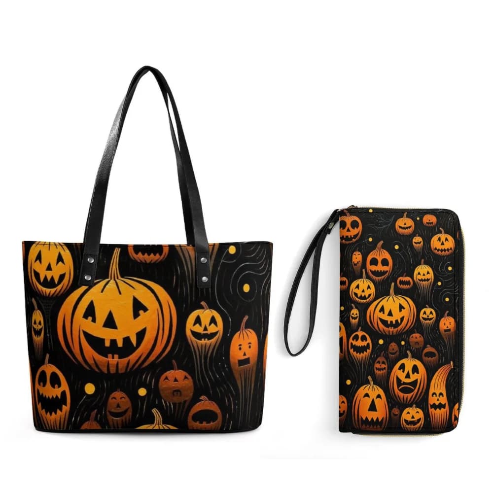 Women's Single Shoulder Bag Wallet Set Halloween Eve Theme Customizable Patterns Women's Fashionable Single Shoulder Bag Handbag