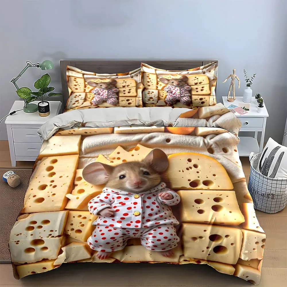 Set di biancheria da letto decorativa a tema formaggio, morbida e delicata sulla pelle, include 1 copripiumino e 2 federe, idea regalo