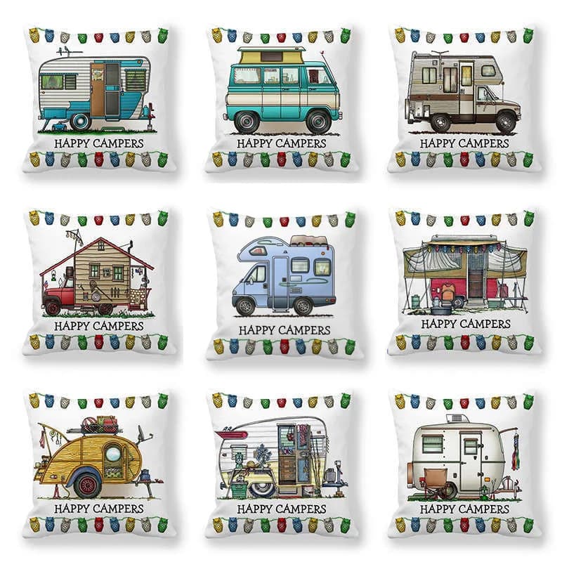 Fodera per cuscino per auto Happy Campers Gufo Cuscino da campeggio esterno Divano decorativo