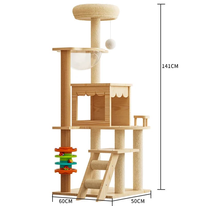 Large multifunctional cat climbing frame, plush cat nest, cat jumping platform, spinning toy, hemp rope cat scratching post