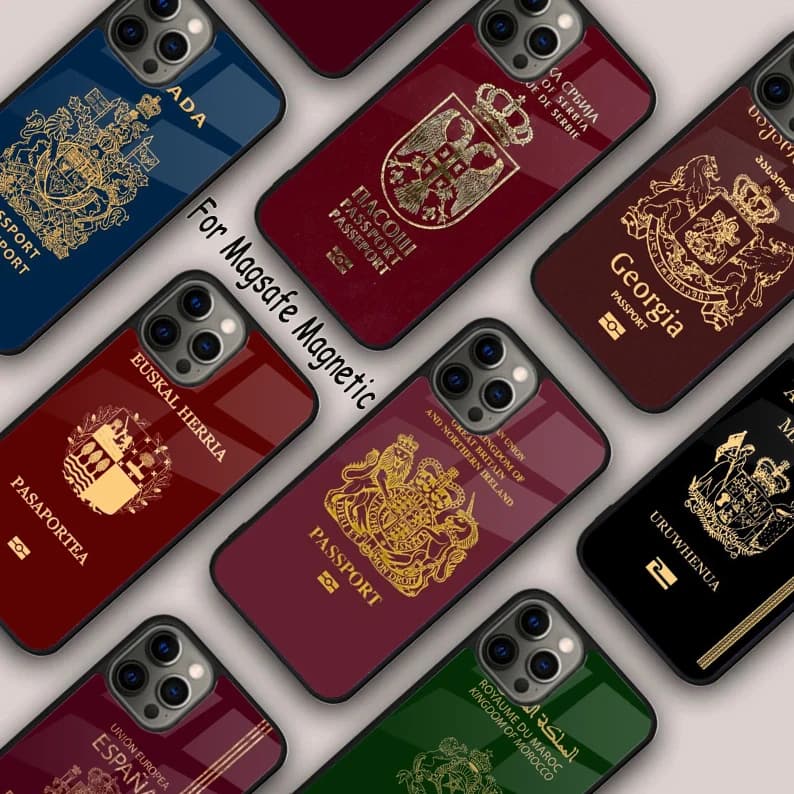 Custodia Magnetica per Telefono con Design Passaporto per Algeria, Russia, Serbia, Spagna, Compatibile con APPLE iPhone 17 Air 16 14 13 12 Pro Max 15 Plus, Cover MagSafe