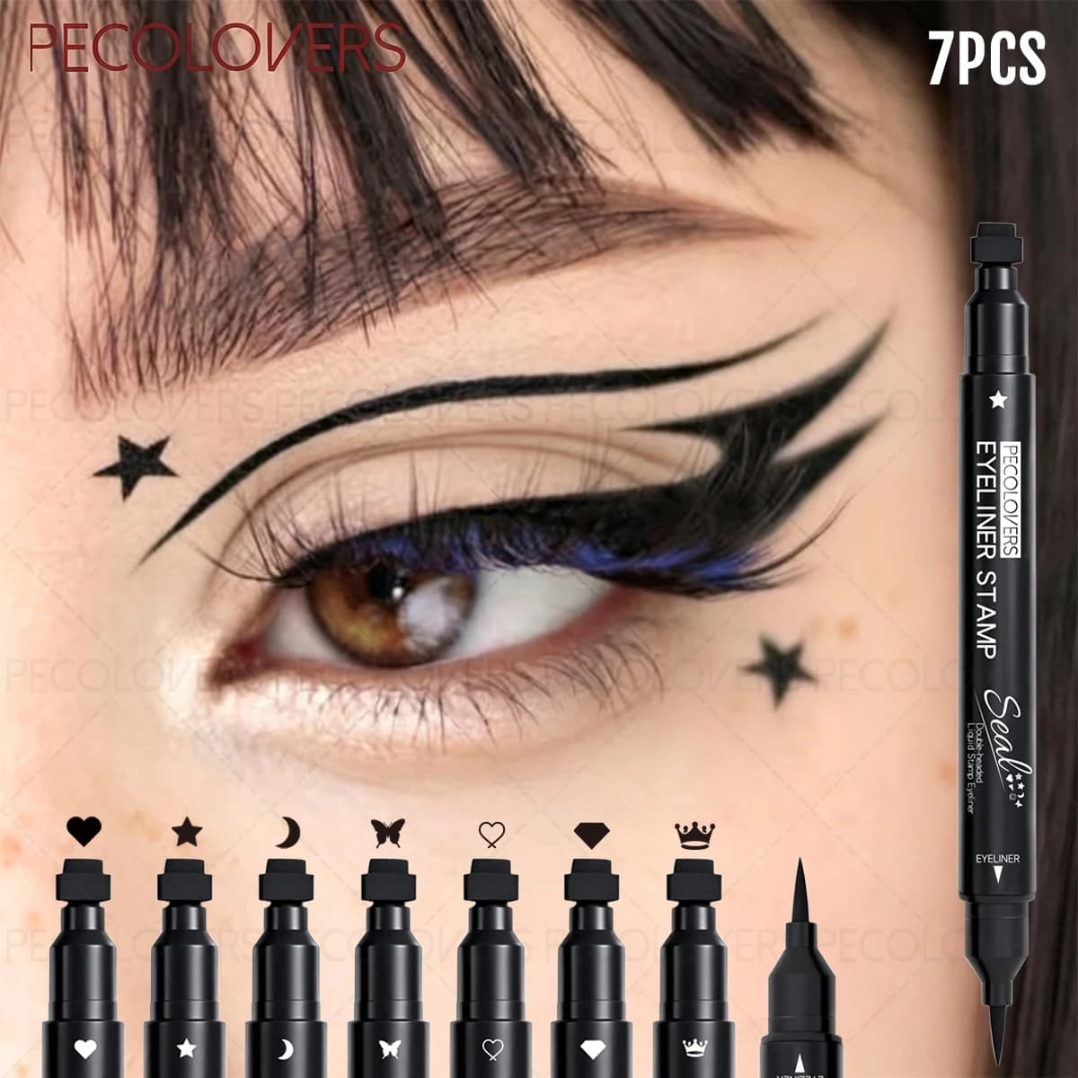 7PCS/SET Double Head Waterproof Liquid Eyeliner Moon Star Heart Shapes Tattoo Stamp Quick Dry Eye Liner Pencil Makeup Tool