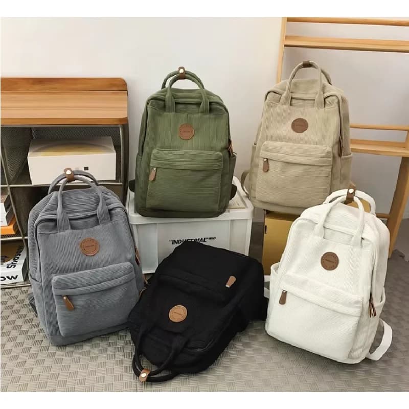 Corduroy Casual Backpack Rucksack for Teens, Multi Zipper Pockets Student Bookbag, Mochila for High School College Daily Travel