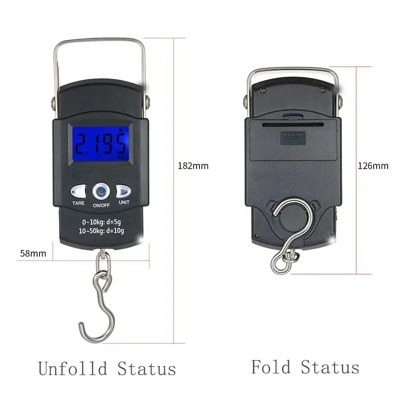 50 kg di pesatura bilancia elettronica amo da pesca digitale appeso nastro di misurazione da pesca righello mini bagagli per bilancia tascabile da pesca