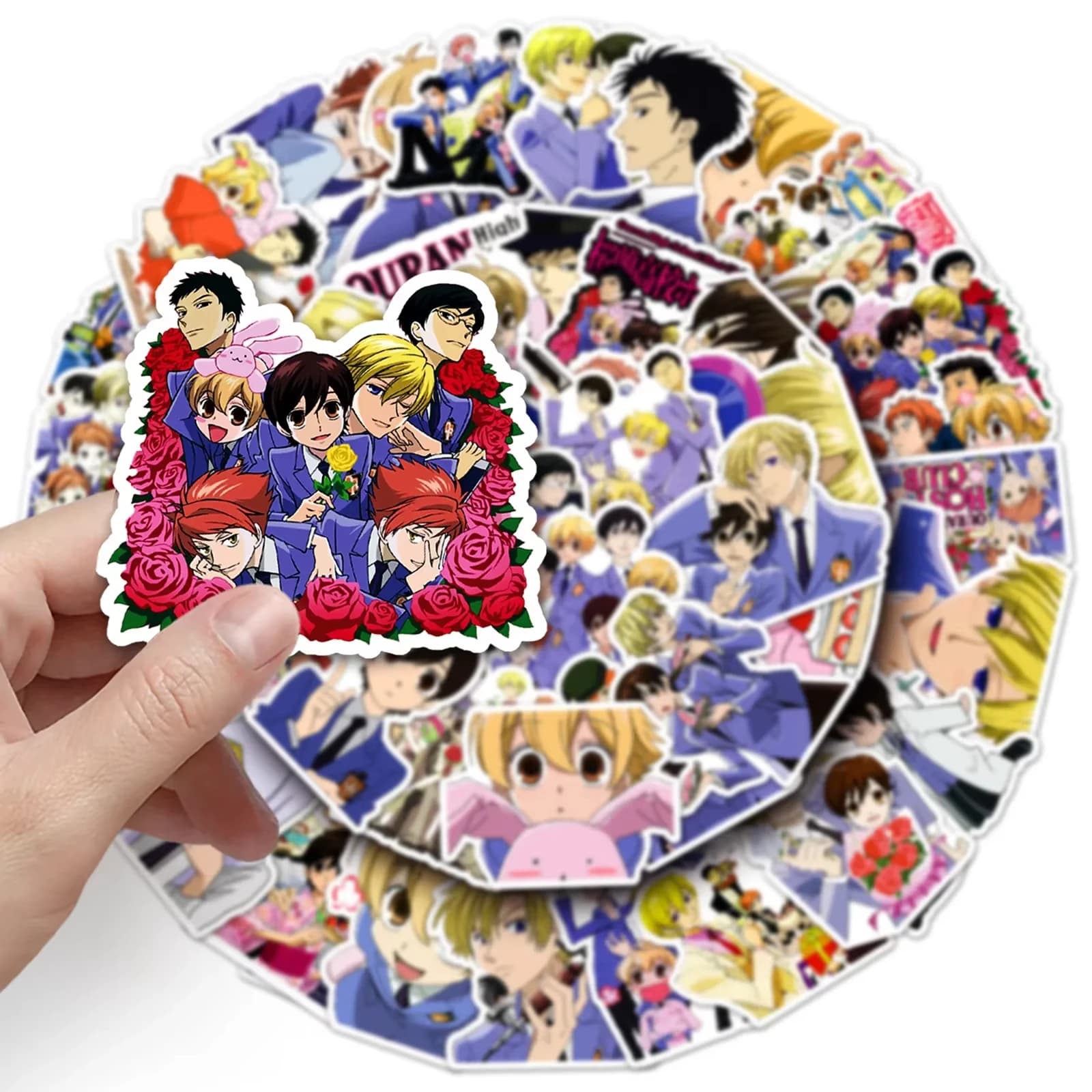 50 Adesivi Ouran High School Host Club, Decalcomanie a Tema Amore Campus, Cartoni Animati per Frigorifero, Valigie, Laptop, Telefono, Chitarra, Auto