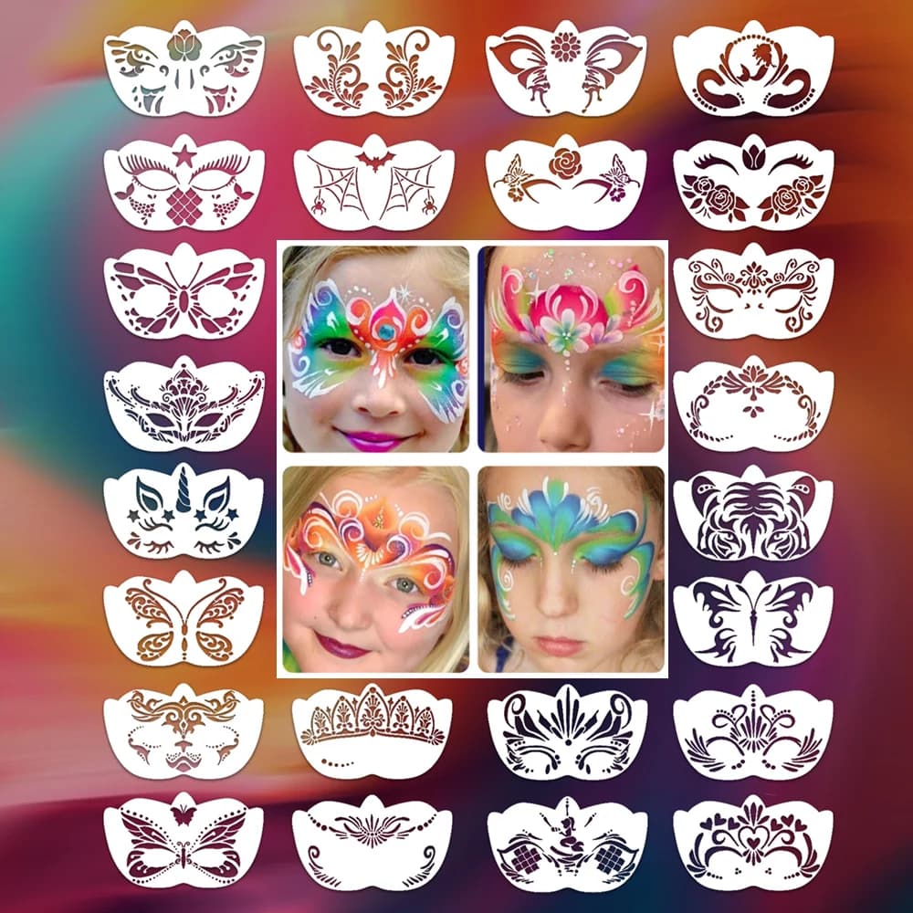 8 pezzi viso scheletro pittura stencil maschera set fai da te bambini graffiti pittura a mano aiuti tatuaggio stencil palcoscenico festa vacanza trucco troppo