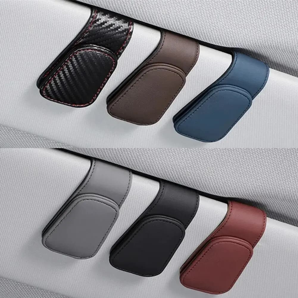 Visiera parasole universale per auto, clip per gancio per occhiali, porta occhiali in pelle, portaoggetti magnetico multifunzione per accessori per automobili