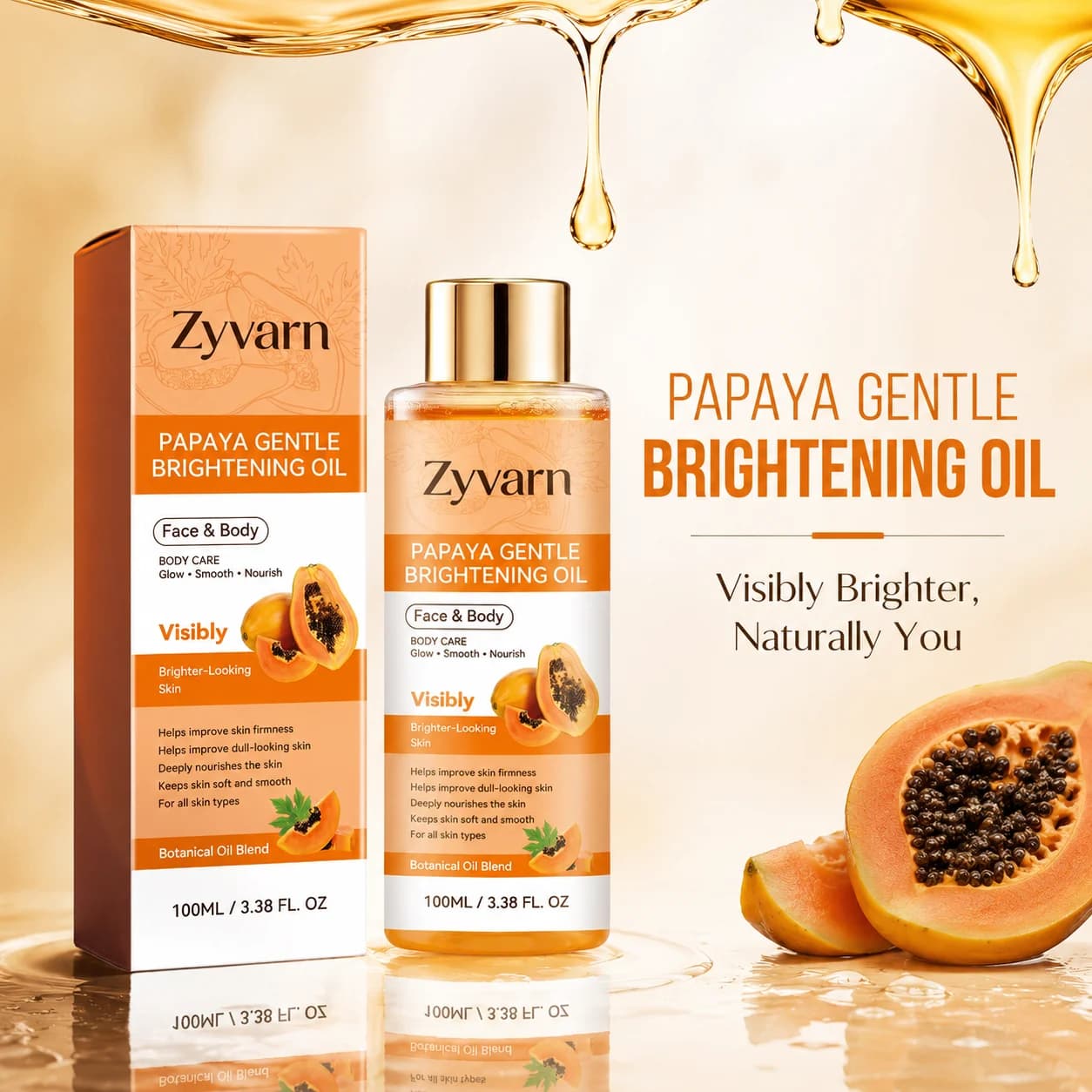 Papaya Whitening Body Oil Long Lasting Hydrating Smoothing Skin Soften Rough Skins Boost Glow Non-Greasy Moisturizing Body Oil