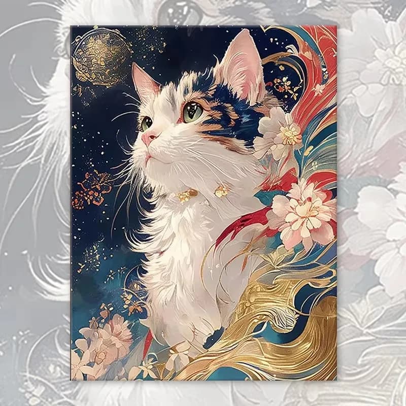 Oil Painting by Number Kit Cute Cat Artwork Collection Canvas Wall Art for Adults DIY Home Decor Gift