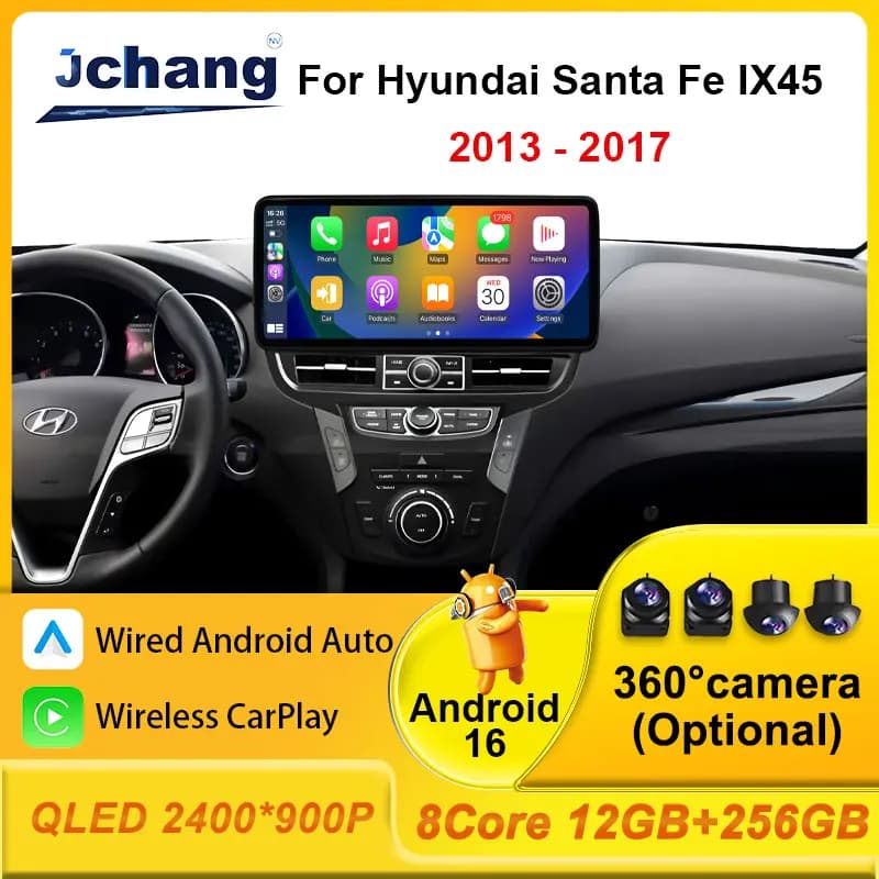 Autoradio Multimediale con Schermo DSP per Hyundai Santa Fe IX45 2013 - 2017, CarPlay, Schermo Diviso, Accessori, Touch Screen, WiFi