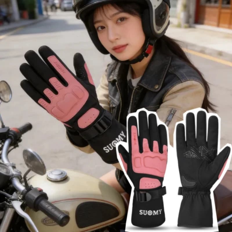 SUOMY Autumn Winter Motorcycle Gloves Waterproof Warm Touchscreen Long Cuff Riding Gloves Non-Slip Protective Gear Gloves