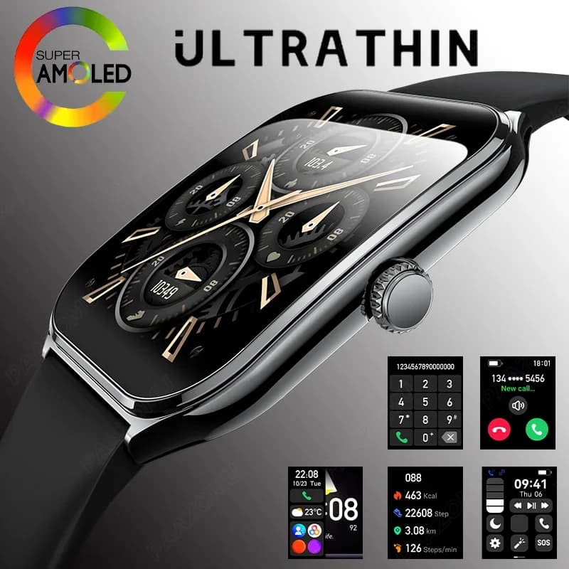 New Ultra Thin Smart Watch men 1.96" AMOLED HD Pixel Display Always Show Time BT Call Reminder Smartwatch Ladies For Android iOS