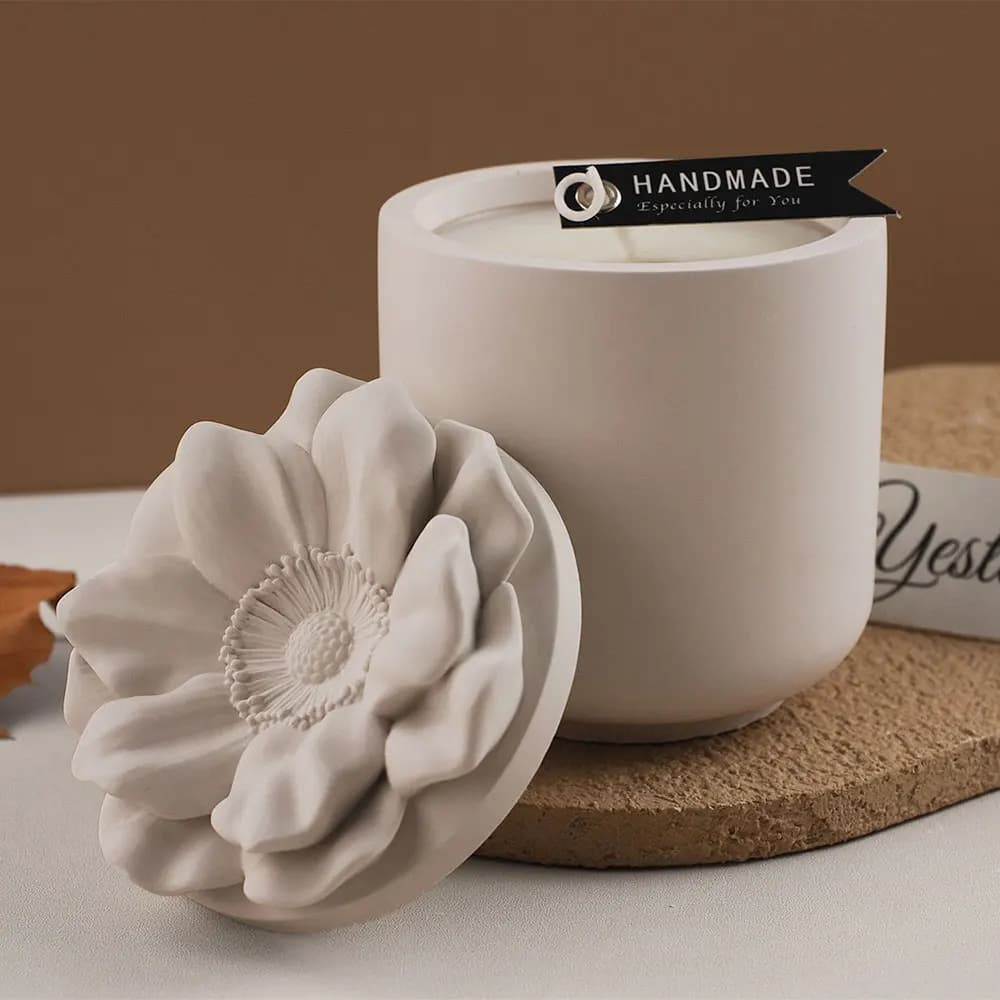 Sunflower Storage Box Silicone Mold DIY with Lid Candle Jar Crafts Making Plaster Concrete Resin Jar Casting Molds Home Decor