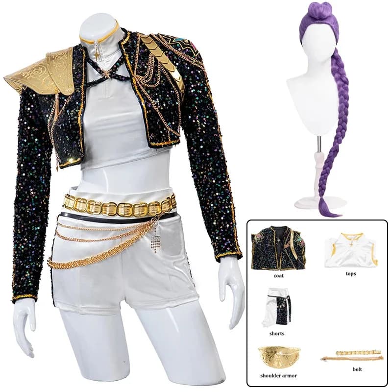 KPop Rumi Wig Cosplay Shoes Coat Black Song Dress-Promotion Women's Costume Halloween Party Role Games Outfita;2,c'4,h.
