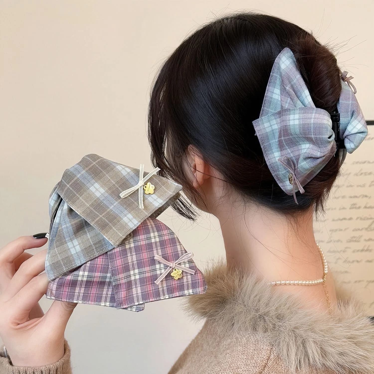 Accessori per capelli a griglia, fermaglio a granchio, accessori e copricapo Y2K, fiocco, fermaglio a pinza stile college, fermagli per capelli, elastico per capelli