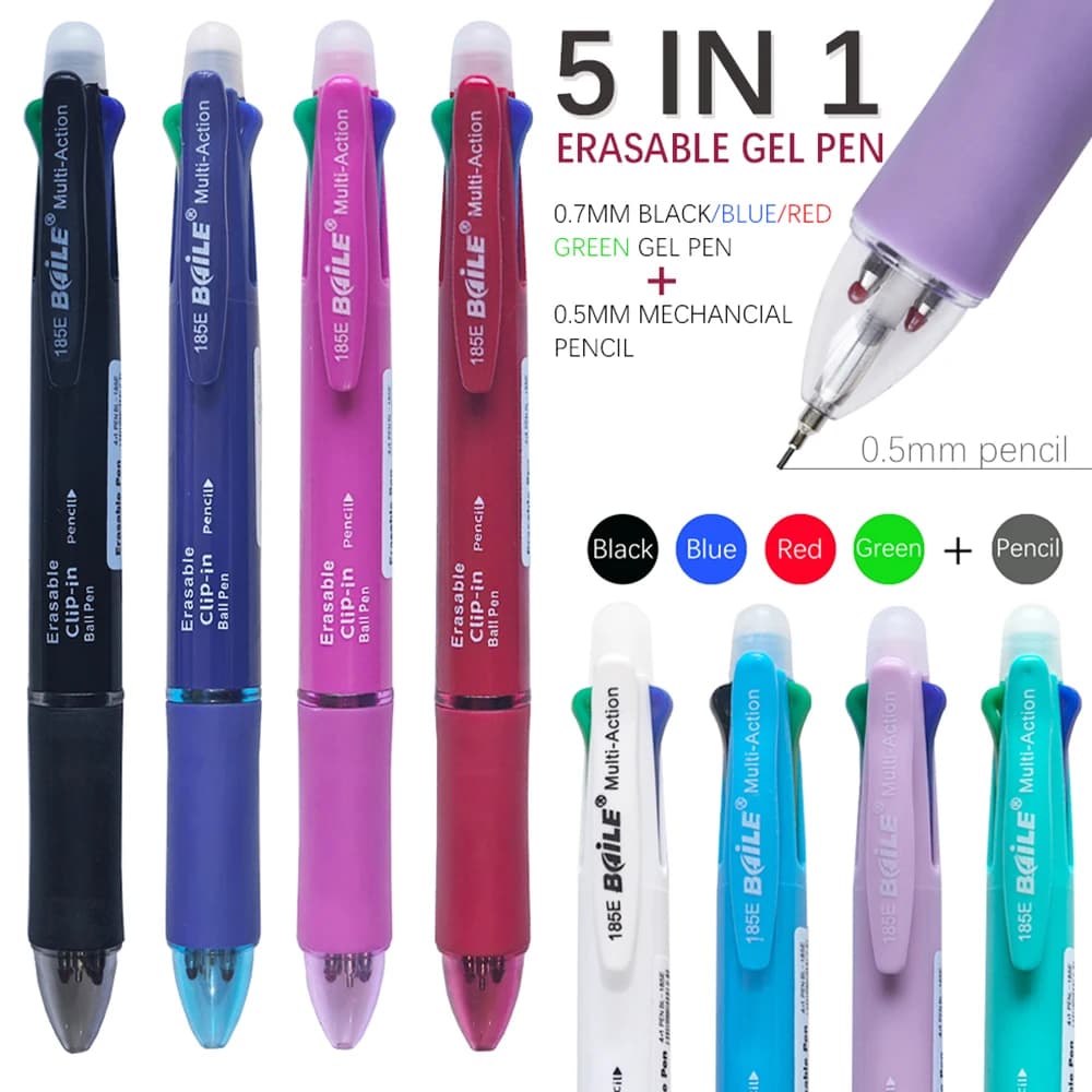 Penna cancellabile multifunzionale 5 in 1 o ricariche 4 colori da 0,7 mm e mina automatica per matita da 0,5 mm, forniture per ufficio per schizzi e scrittura