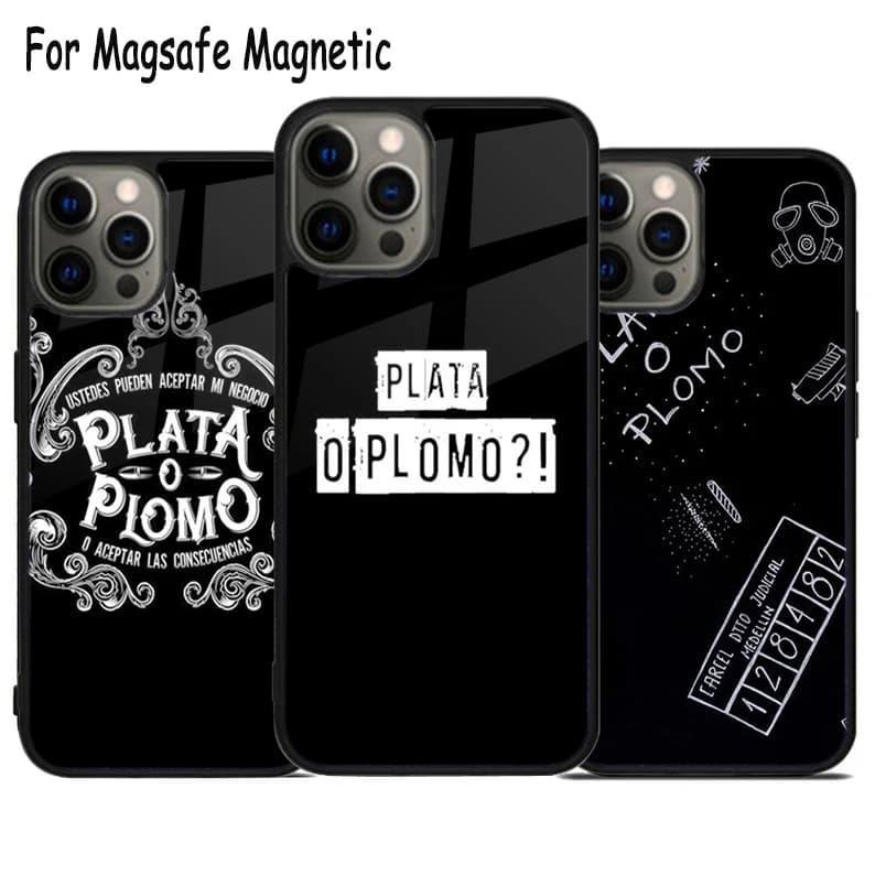 Custodia per telefono con ricarica wireless Plata O Plomo Narcos per iPhone 17 Air 15 16 16e 14 13 11 12 Pro Max Plus, Cover Magnetica Magsafe