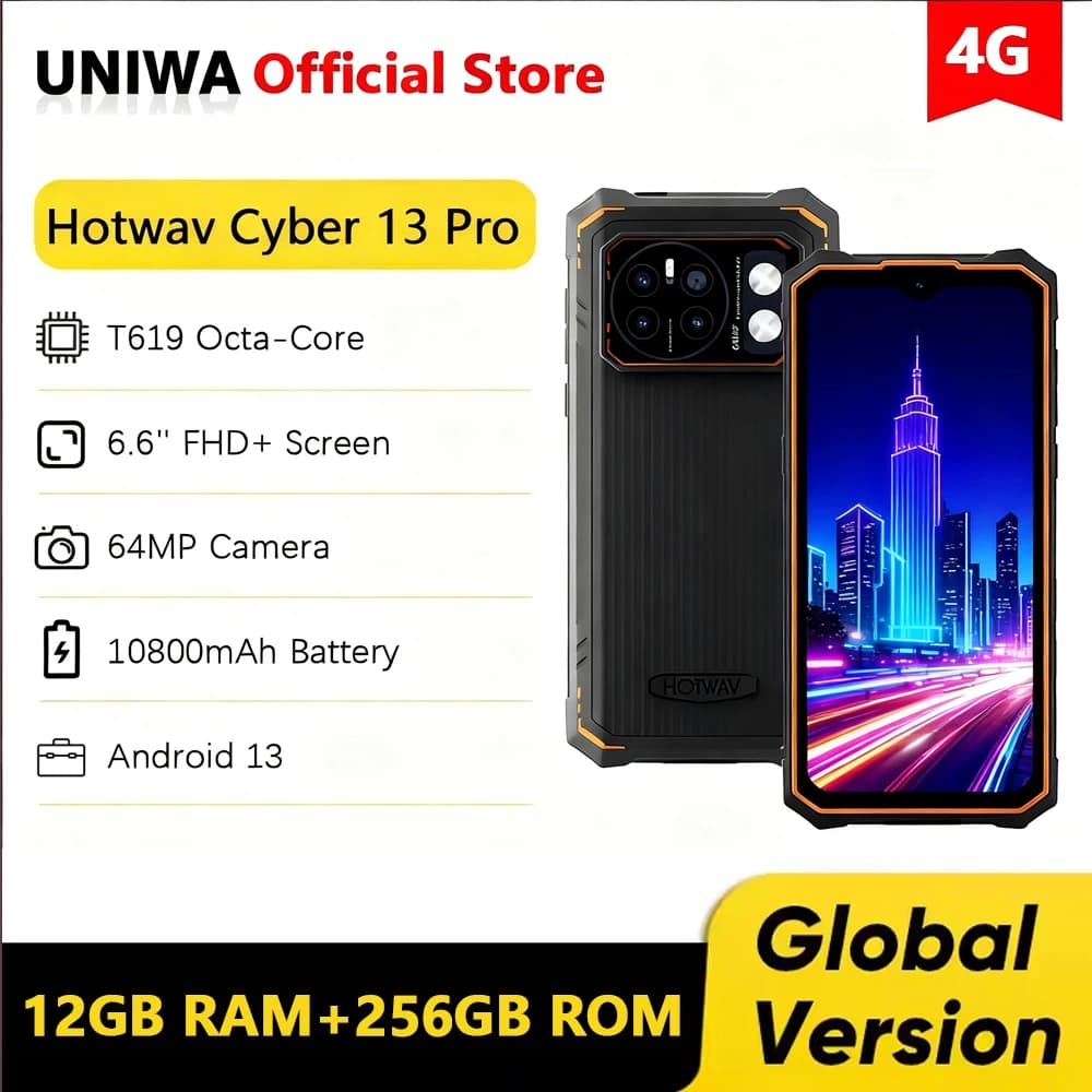 HOTWAV Cyber 13 Pro Telefono robusto Batteria 10800mAh 12GB + 256GB Telefono cellulare 64MP Fotocamera 6.6 ''FHD + 2K Smartphone Android 13 NFC