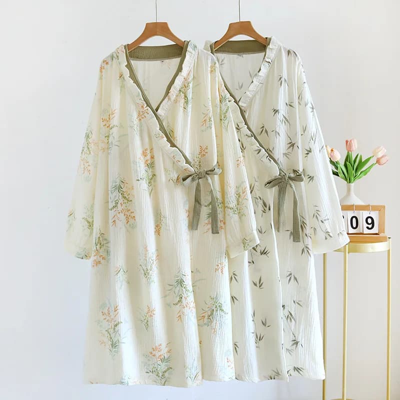 Accappatoi in garza di cotone primaverili e autunnali da donna, pigiami kimono giapponesi a maniche lunghe in cotone, pigiami estivi sottili Yukata.
