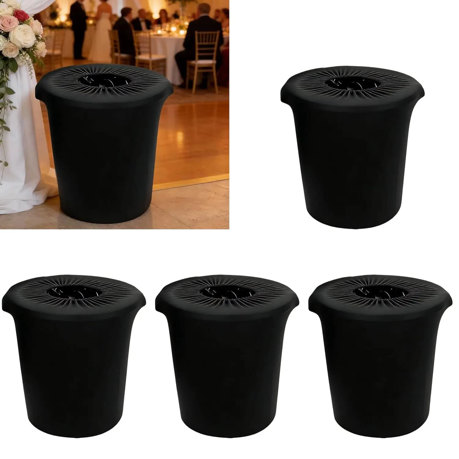 Set di 4 Coperture Elastiche per Bidone della Spazzatura da 32 Galloni - Coperture Elastiche Nere per Esterni, Interni, Matrimoni, Feste, Cucina, Giardino