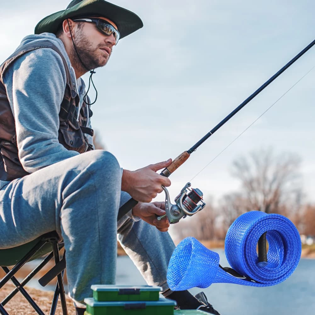 6 Pieces Protective Socks for Fishing Rod with Elastic Corda, Spinning Cane Socks, Mesh Cover, Fishing Equipment