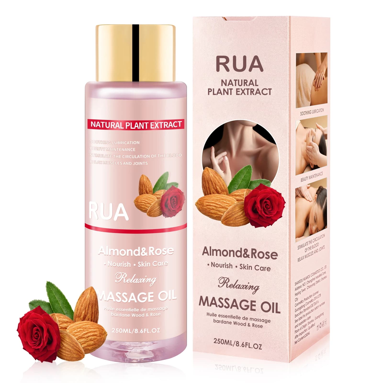 Olio da massaggio per rilassarsi, olio da massaggio per articolazioni Oli da massaggio alle mandorle e rose Olio corpo idratante per uomini e donne 8,6 fl.oz