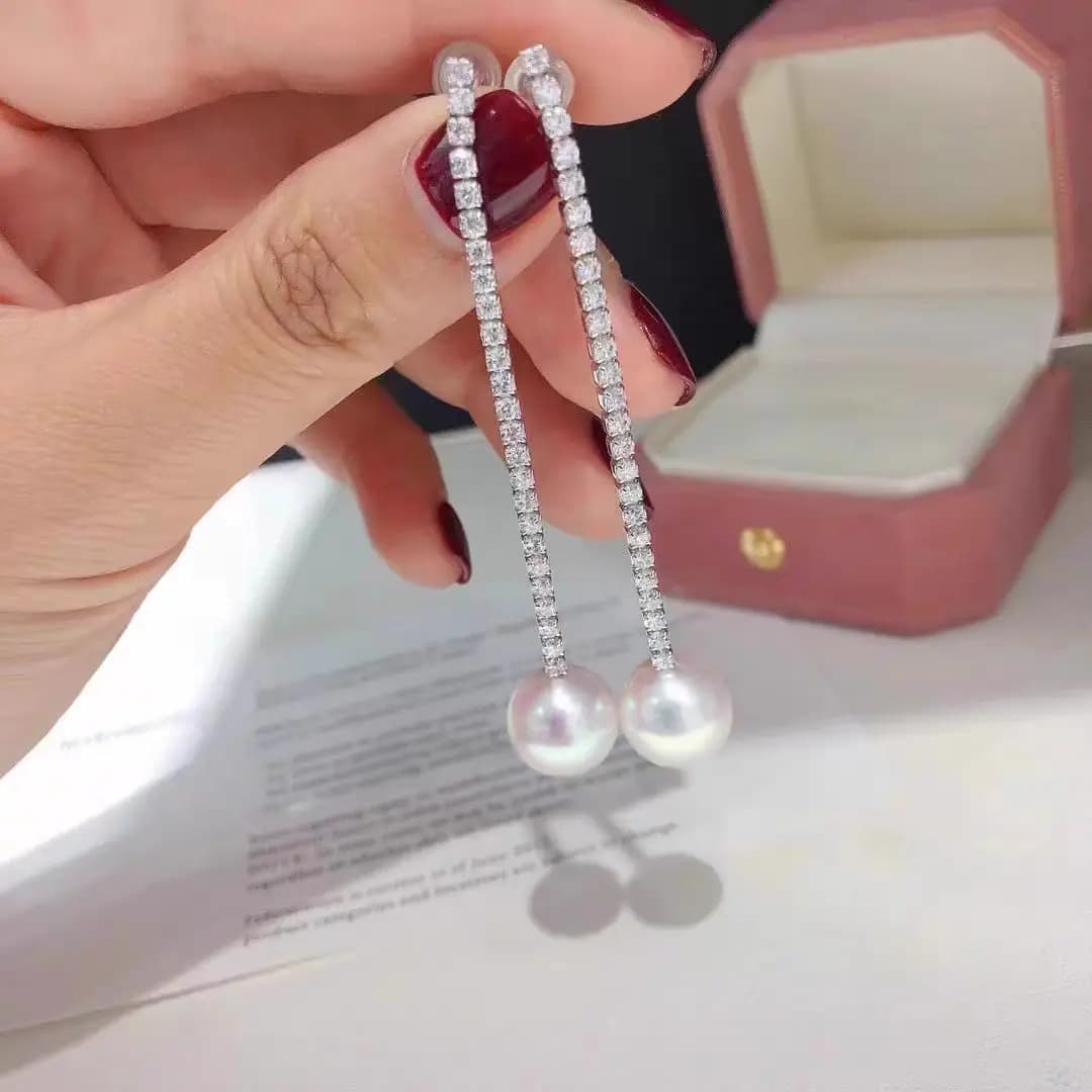 D804 Orecchini di perle Gioielleria raffinata Argento sterling 925 Rotondo 10-11mm Natura Perle bianche d'acqua dolce Goccia Orecchini pendenti Donna