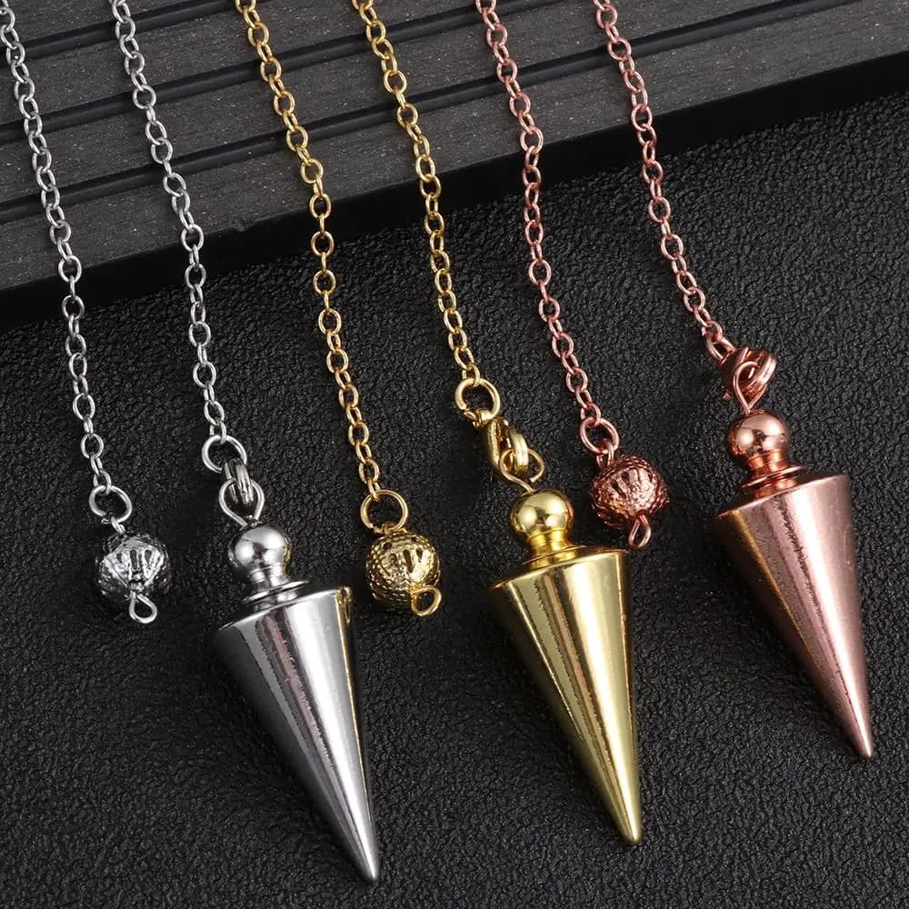 Chain Dowsing Gold Silver Antique Copper Rose Gold Reiki Pendulum Pendant Metal Amulet Cone Pendule Reiki