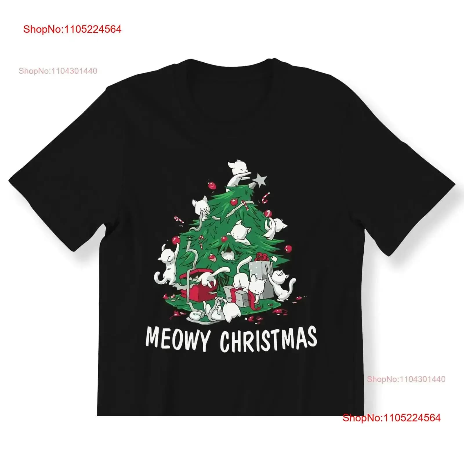 Meowy Albero di Natale Gatti divertenti per e bambini T-shirt Top Gattini impertinenti Amanti dei gatti Vacanza Festivo vintage Lavato Versatile