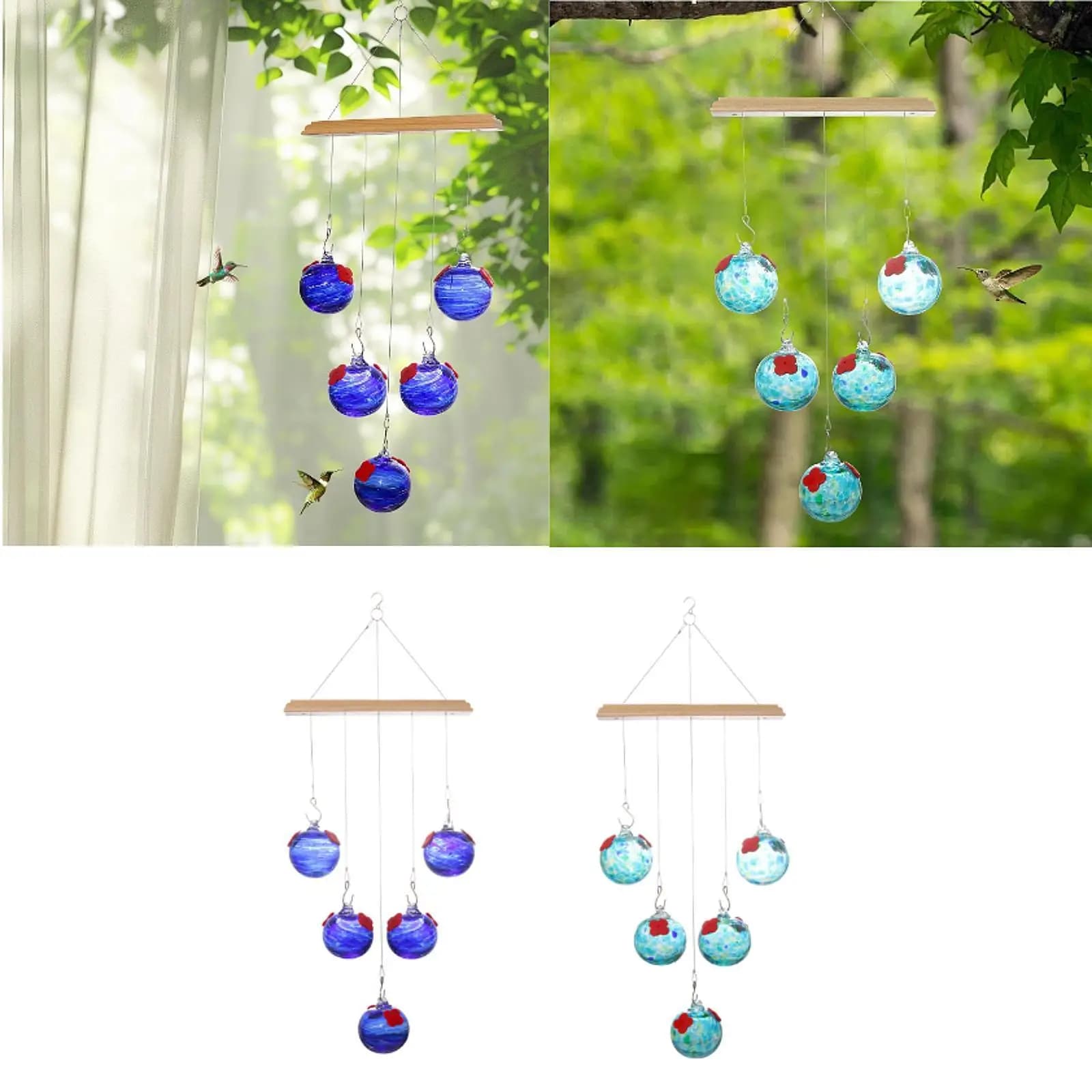 Wind Chime Hummingbird Feeder with Glass Balls Cage Accessories Outdoor Garden
