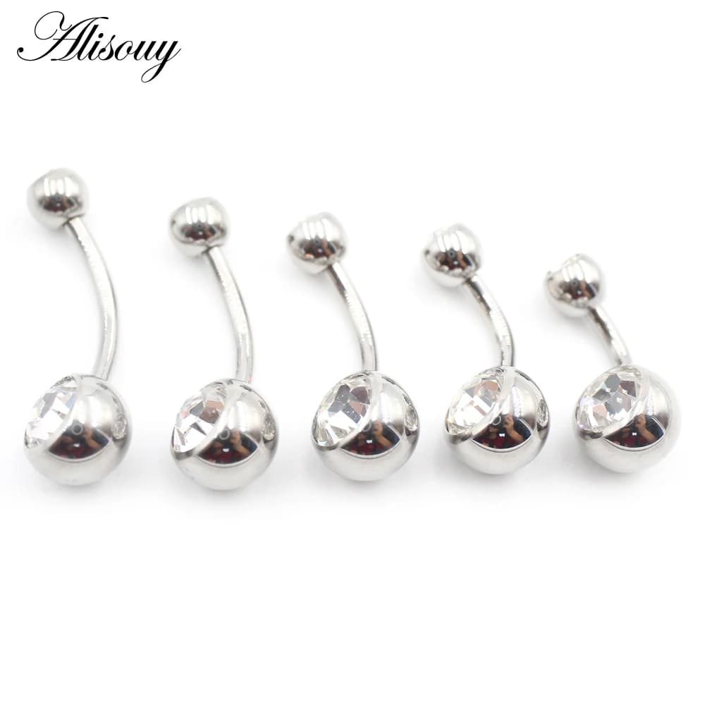 Piercing all'Ombelico in Titanio con Filettatura Esterna, Sfera in Zirconia Cubica, Gioiello per il Corpo da Donna