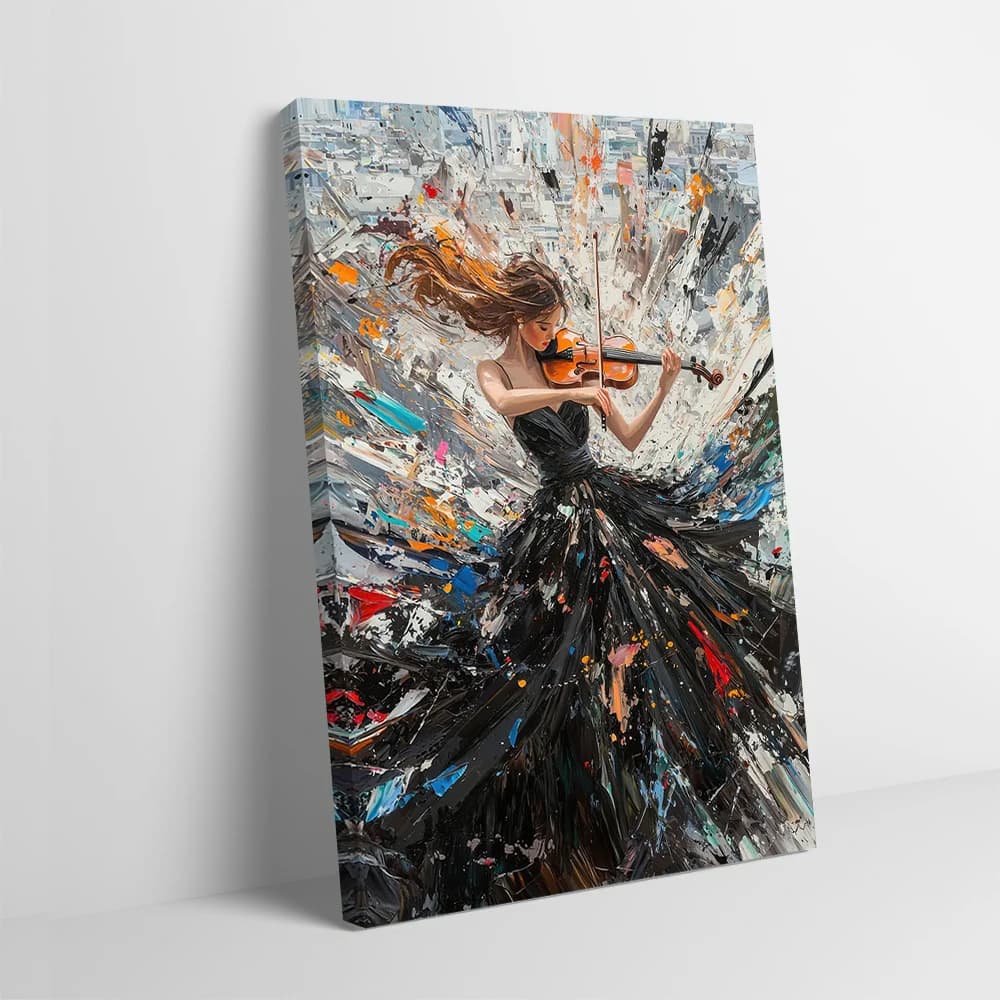 Violinista in abito nero Poster Pittura su tela stampata personalizzabile per immagini Immagine decorativa da parete Decorazione della camera da letto