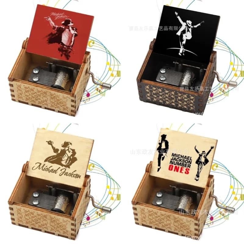 New Music Idol Michael Jackson Series Wooden Hand Cranked Music Box Pop Rock Singer Creativity Printing Pattern Music Box Gift