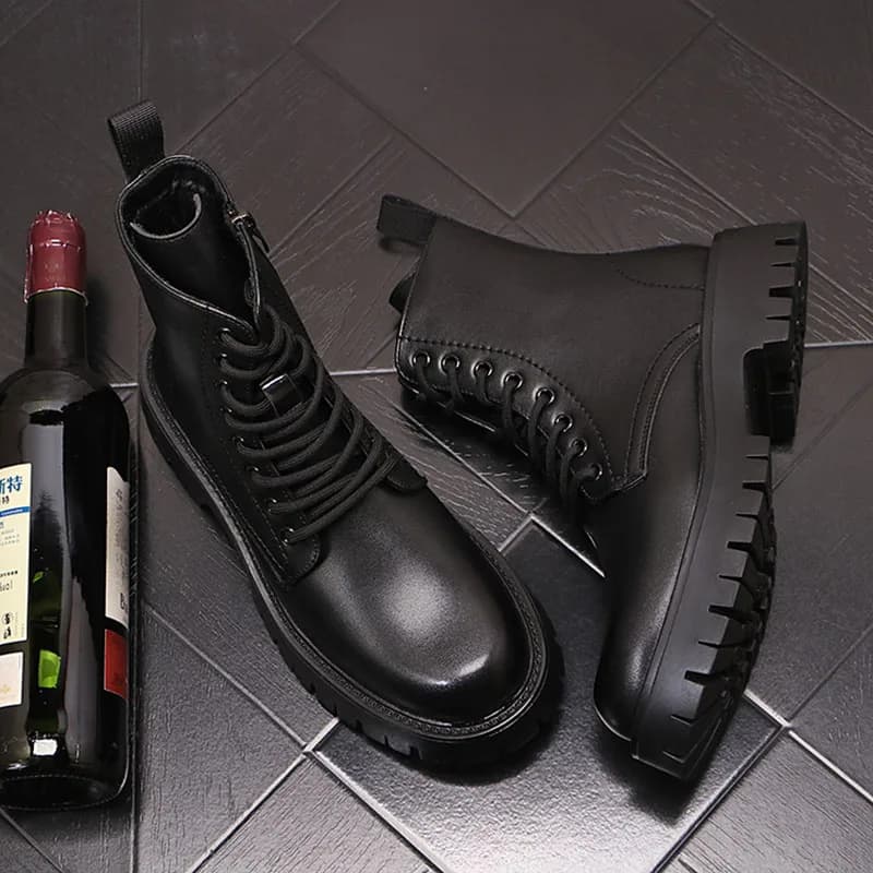Stivali da moto alti da uomo alla moda, neri, in vera pelle, eleganti per feste e balli, stivali lunghi da cowboy, con plateau, botas hombre