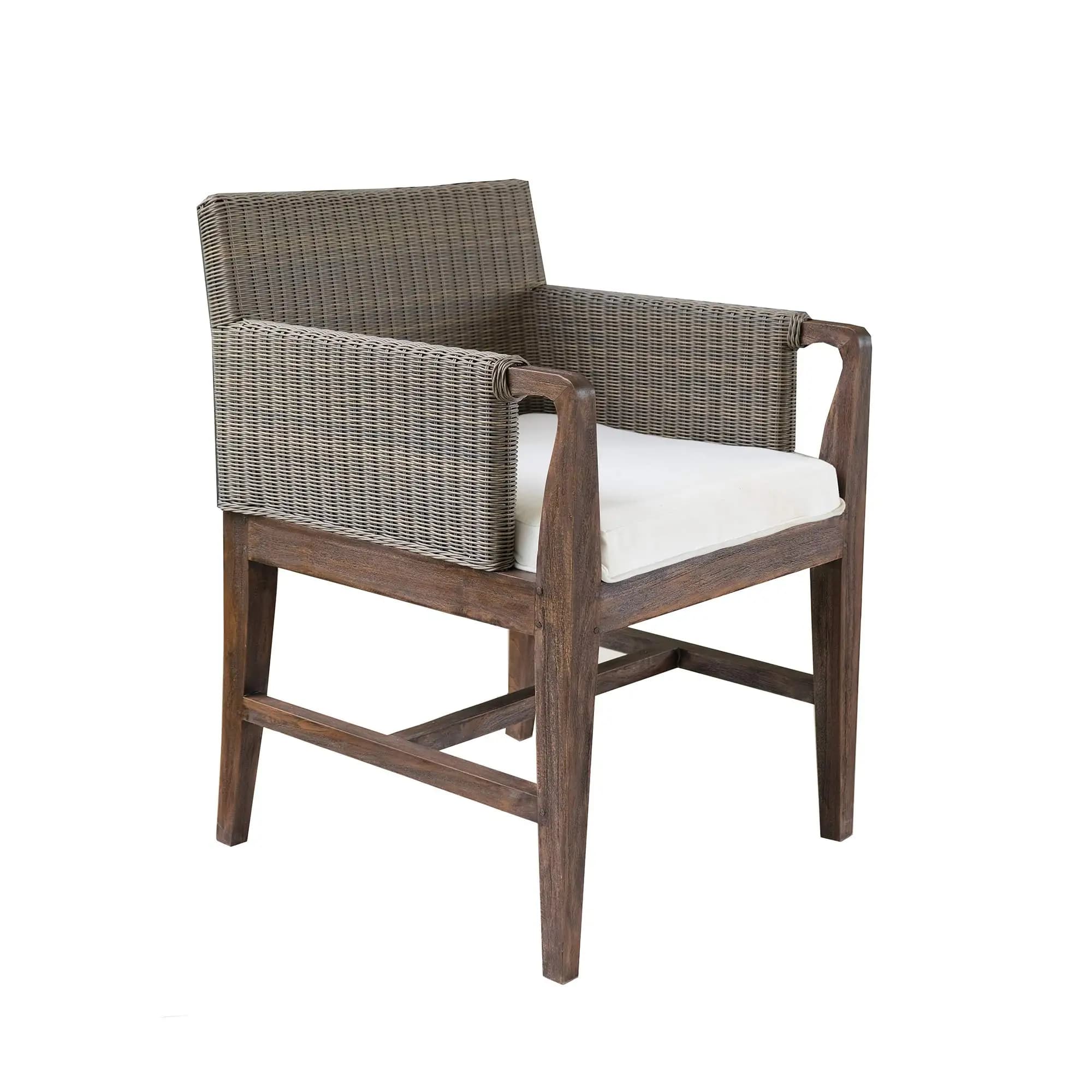 Wicker And Solid Teak Outdoor Patio Chair With Cushion Handwoven Rattan Armchair For Garden