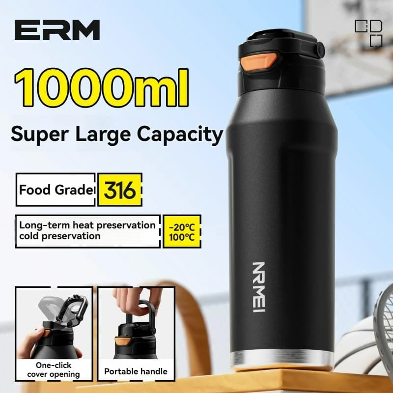 700ml 1000ml Stainless Steel Tumble Cycling Keep Heat and Cold Water Bottle Sports Kettle Straw Handle Fitness Cup