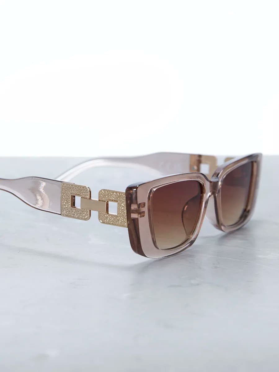 Retro Rectangle Plastic Sunglasses With Decorative Frame For Women UV Protection Outdoor Travel