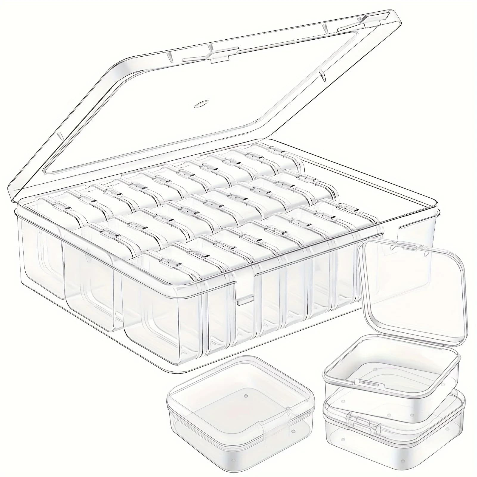 14/30 scatole trasparenti in plastica per la conservazione di perline con coperchi incernierati - Organizzatore versatile per perline e lavori artigianali